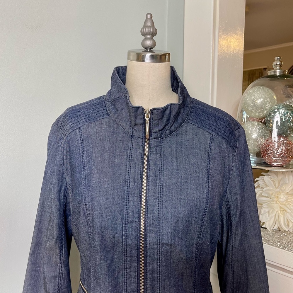 White House Black Market Zip Front Denim Jacket Blue 14 - Picture 5 of 12